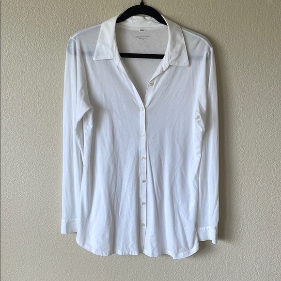 Eileen Fisher Organic Cotton Button Up Blouse Top W’s M White Basic Essential - Picture 1 of 14